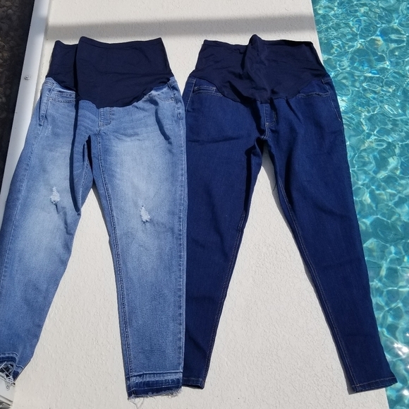Two Pair Time & Tru Women's Maternity Blue Jeans Size Large (12-14) - Picture 1 of 12